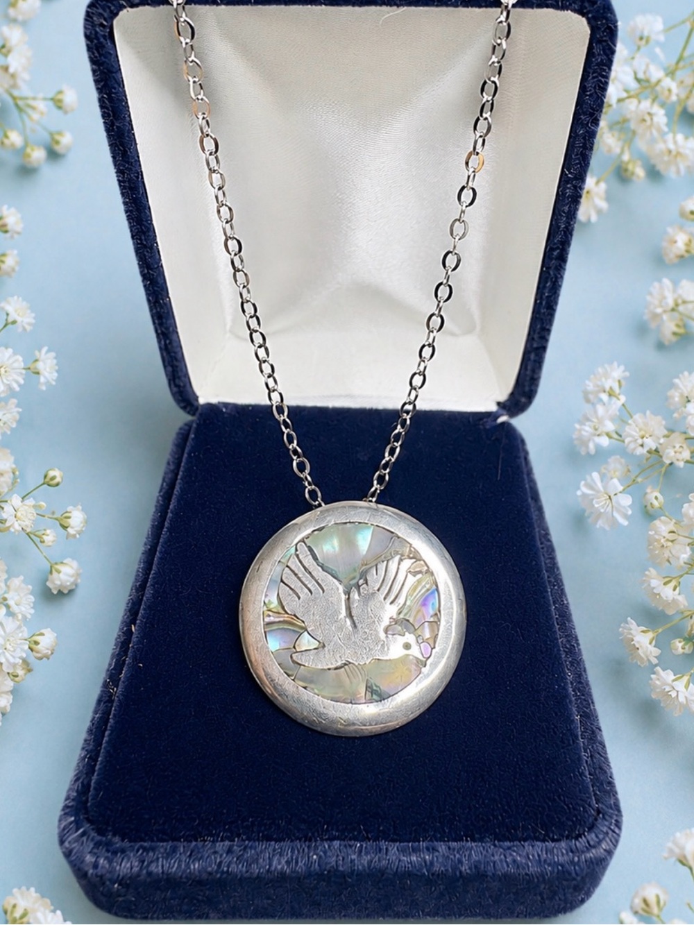 Pendant Vintage Abalone "Dove in Flight" Sterling Silver Mexico